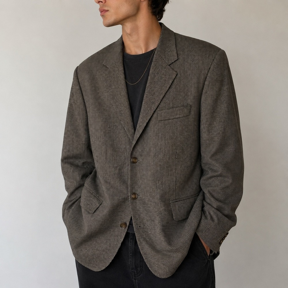 Lauren Ralph Lauren Brown Houndstooth Wool Blazer Sport Coat 44L Dark Academia